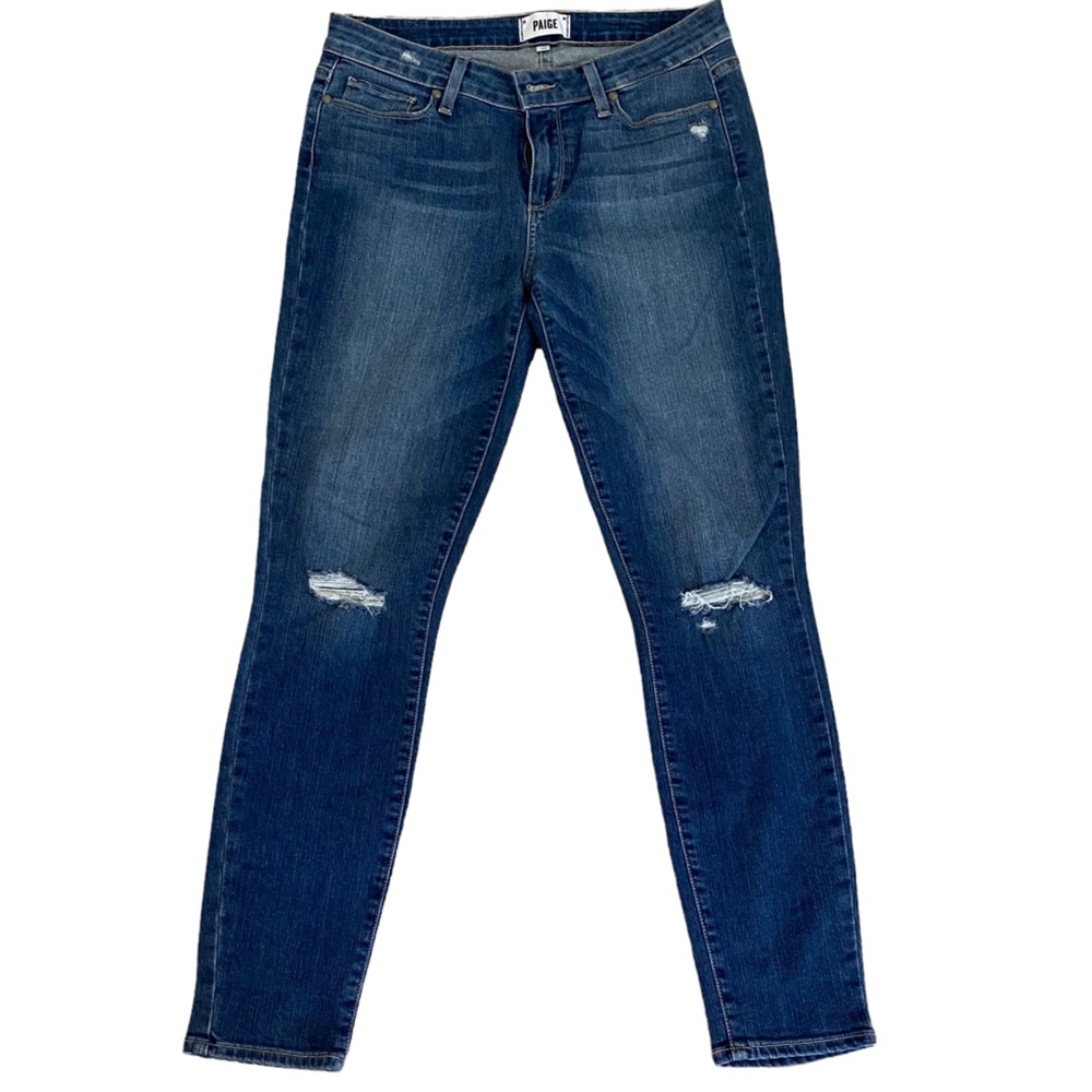 Paige dark denim skinny distressed jeans